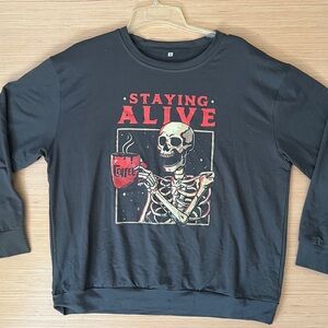 Black Skeleton staying alive Graphic Sweatshirt xxl
